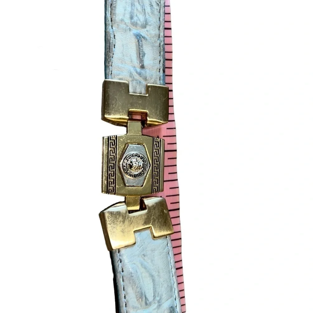 Kids Mexican Ostrich Quill Embossed Baby Blue Leather Belt